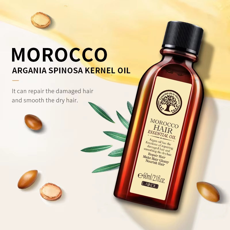 60Ml Pure Morocco Hair Essential Oil Argan Essence Nourish Scalp Repair Dry Damaged Hair for Split Ends